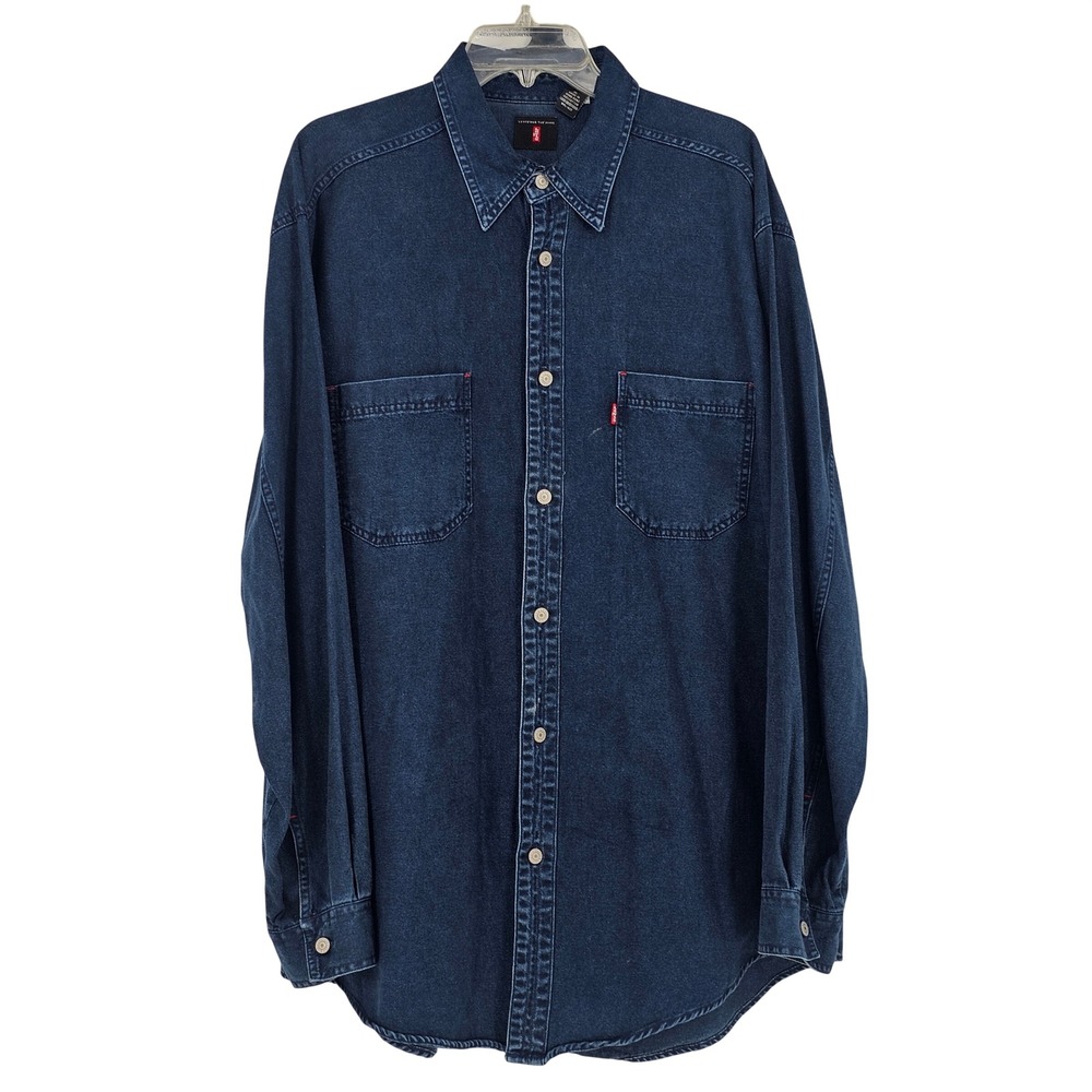 Vintage Levis Red Tab Denim Shirt XL Dark Blue Wash Western 90s Workwear Classic